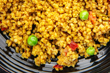 boulgur quinoa dish with vegetables vegetarian dish vegetable food fresh tasty food dish delicious gourmet food background on the table rustic food top view copy space keto and paleo diet