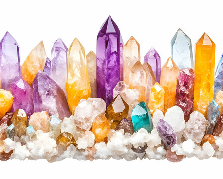 Colorful crystals collection, isolated on white