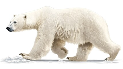 Detailed of a polar bear walking across an icy landscape with its fur rendered in a soft naturalist cross hatching technique  The polar bear stands out against the frozen snowy environment