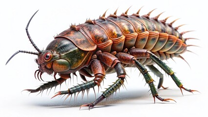 Prehistoric Giant Millipede Arthropleura Isolated on White Background - Stock Photo