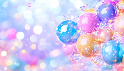 Colorful spheres floating, bokeh background