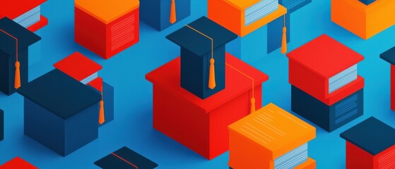 Obraz premium Lifelong Learning Infographics concept. Colorful Geometric Cubes Arrangement in 3D Abstract Design