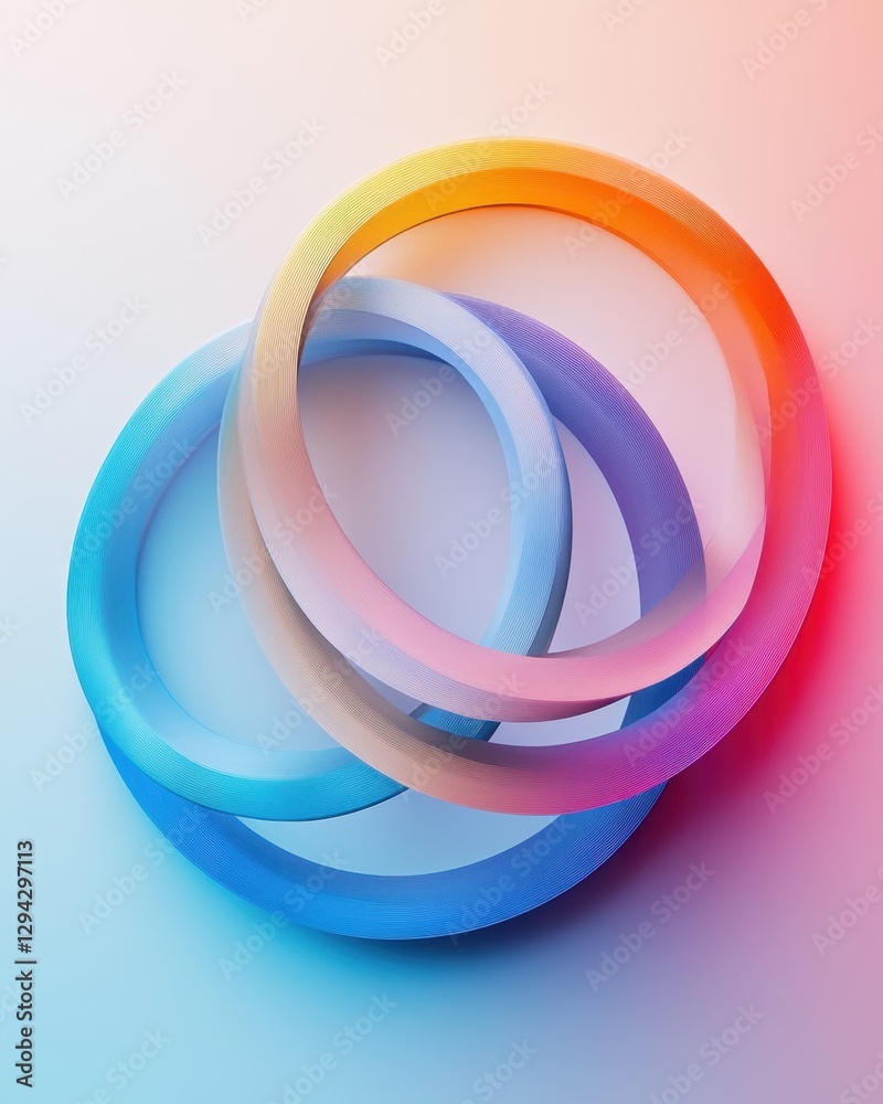 Poster abstract interlocking rings in gradient colors on soft background for modern design and creative con