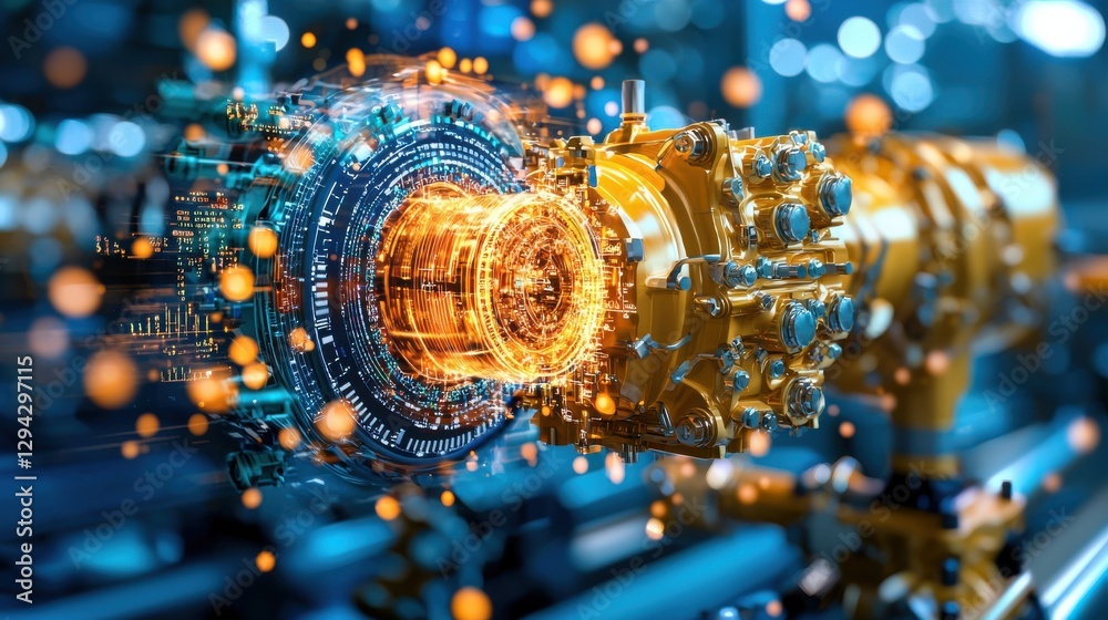 Poster mesmerizing futuristic digital particle beam simulation with glowing neon light abstract technology 