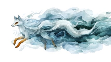 Ethereal of a fox mid stride its tail flowing behind in expressive sumi e style brushstrokes creating a sense of movement energy and mysticism