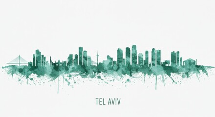 Fototapeta premium Vibrant tel aviv skyline silhouette with artistic watercolor effect