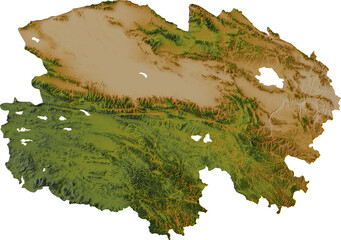 Colored terrain map of Qinghai, China