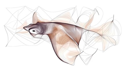 Obraz premium Graceful manta ray swimming and gliding effortlessly through the underwater world depicted in a high detail line engraving style with elegant shading and a minimalistic modern aesthetic