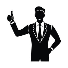 Upbeat confident business person silhouette passionately giving a strong positive thumbs up gesture