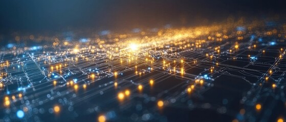 Abstract network background with glowing nodes and connections representing data flow and digital communication in a futuristic style