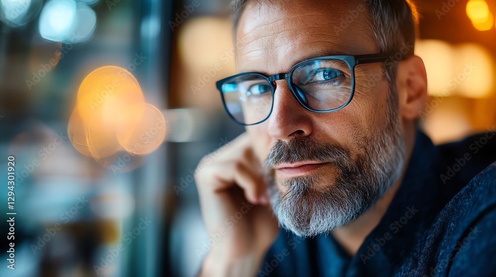 Aufkleber a business owner integrates ai solutions his thoughtful face showing strategy and forward-thinking