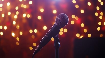 Obraz premium close-up of a microphone with bokeh background