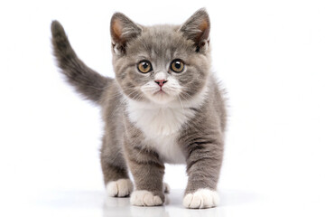 Adorable Kitten's Playful Gaze: A captivating front-facing portrait of a young kitten, its eyes wide with curiosity and a playful expression, inviting viewers into its world of feline charm.