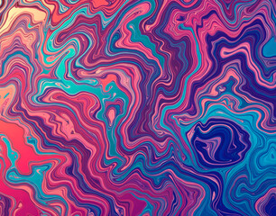 Obraz premium Marbled oil slick turbulence with iridescent vortex swirls, showcasing psychedelic fluid dynamics and motion.