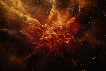 Orange nebula exploding in the deep space with millions of stars