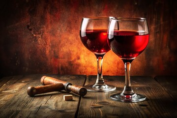 Red Wine Tasting: Elegant Goblets, Corkscrew & Textured Board