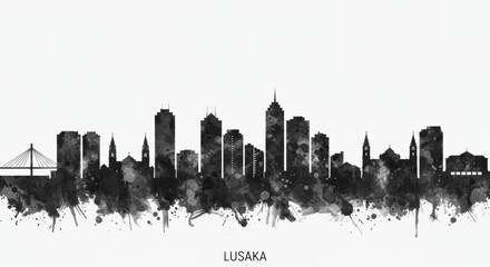 Obraz premium Lusaka skyline silhouette with artistic ink splashes