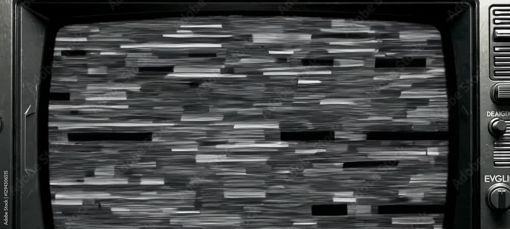 Poster retro television static transitioning to interference patterns over time