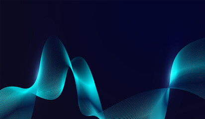 A Futuristic technology dark blue abstract background with waving lines pattern and Abstract glowing wave lines on dark blue background in vector.