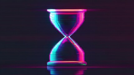 A vibrant, digital hourglass symbolizing time, set against a glitchy, colorful background