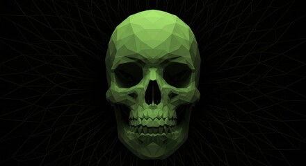 Fototapeta premium Geometric green skull on black background with abstract polygonal design