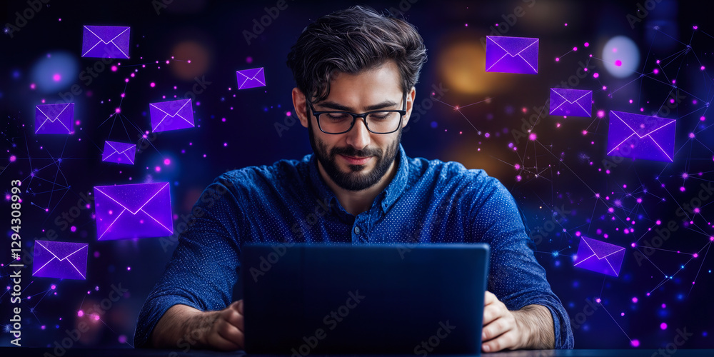 Poster saas onboarding solutions concept with automated email personalization enhancing customer retention 