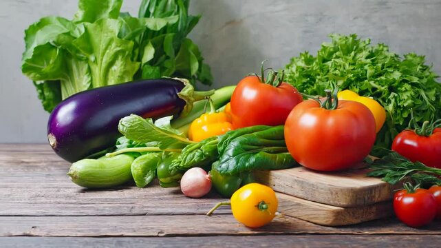 fresh vegetables on wooden table