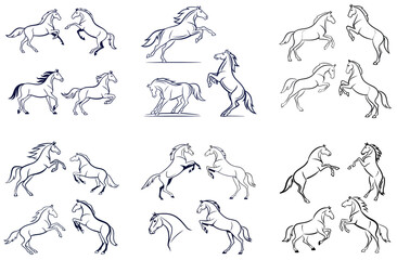 Minimalist Line Art Horse Silhouette – Dynamic Running Horse Vector for T-Shirts and Posters. set bundle