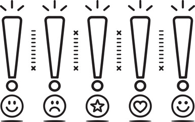 Exclamation mark editable flat stroke line art icon set. Outline of exclamatory signs, attempt and attention symbol. Vector illustration on a white background.