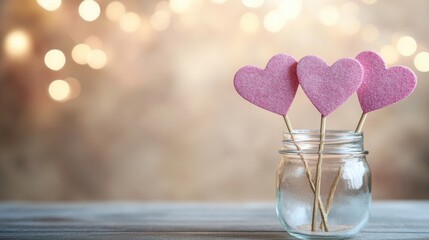 Cozy Valentine Day Heart Decorations in Glass Jar with Soft Lighting