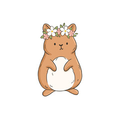 Cute hamster with wreath of flowers spring vector illustration