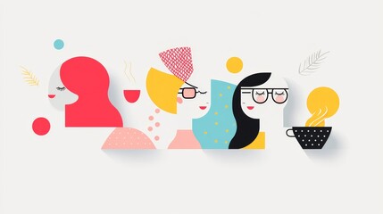 Colorful Illustration of Women Enjoying Different Beverages and Activities