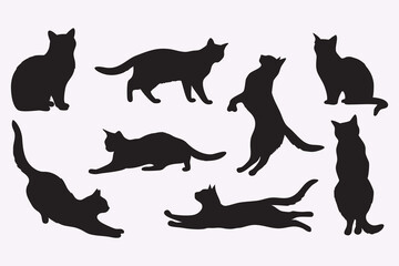 Cats black set, Cat silhouette set, black cats in different poses, Cat Illustration Vector Art & Graphics, Isolated on White Background