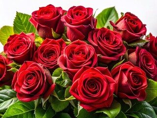 Obraz premium Romantic Red Rose Bouquet, Low Light Photography, Isolated White Background