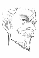 sketch of old man face on white background