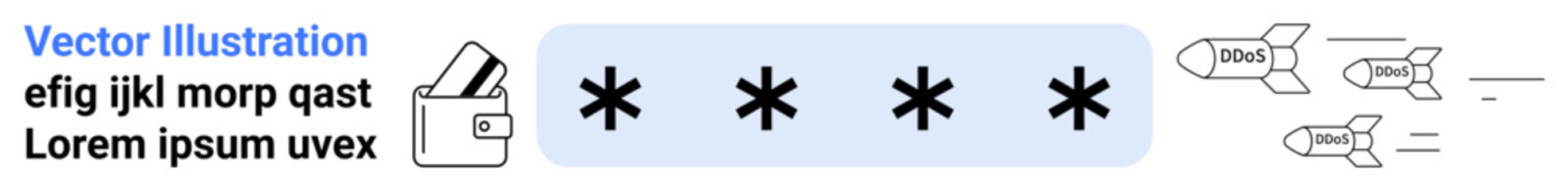 Obraz premium Password input field with concealed characters using asterisks, encryption icons, and missiles representing hacker threats. Ideal for cybersecurity, encryption, data protection, online safety, secure