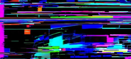 Vibrant digital glitch transitions displaying dynamic color shifts and chaotic patterns