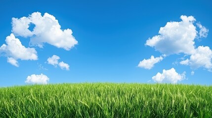 Obraz premium Golden Wheat Field Under Vast Blue Sky with Fluffy White Clouds