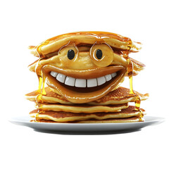 Stack of Pancakes with Happy Face Drizzled in Syrup ,transparent background