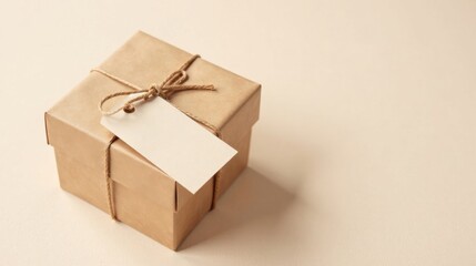 A simply wrapped gift box with a blank tag, ready for a personalized message and awaiting its recipient