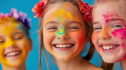 Fototapeta premium Joyful Faces of Children Enjoying Colorful Festival Celebration