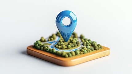 Blue marker with a map and glossy blue map pin icon isolated on a white background