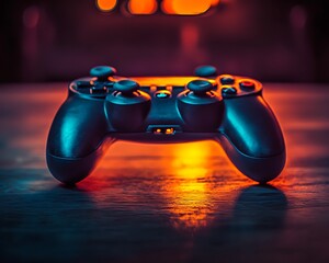 Close up image of a video game controller on a table