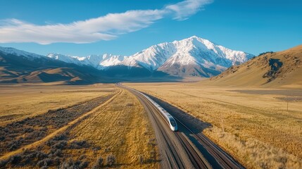 High-Speed Train Navigating Through Scenic Mountain Valley