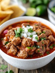 Hearty bowl of savory chili con carne with tender meat and fresh toppings captures the essence of comfort food and rustic charm with a warm inviting ambiance
