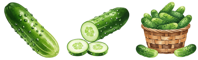 Fresh Green Cucumbers Whole Sliced