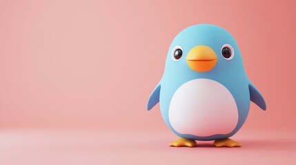 Adorable Cartoon Penguin on Pink Background Cute 3D Render Childrens Illustration