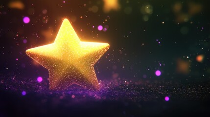 Sparkling Golden Star on Glittering Dark Background Magical Festive Design Element
