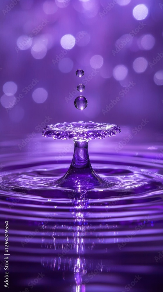 Poster captivating purple water drop collision photography showcasing fluid dynamics and abstract reflectio