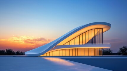 Obraz premium Futuristic Sports Arena Design with Modern Architecture at Sunset